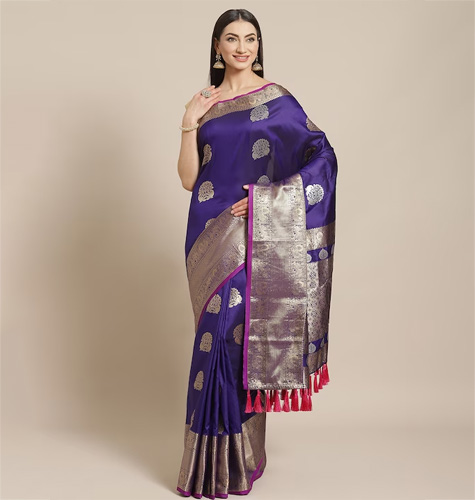 Blue & Golden Zari Woven Design Banarasi Saree